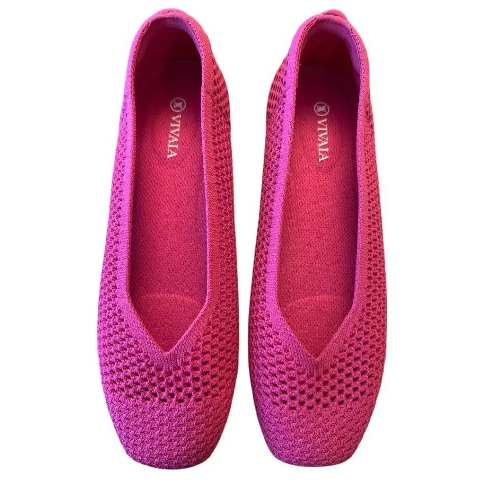 Vivaia Margot Mesh Square Toe V-cut Mesh Flats Pitaya Mesh Sz 40